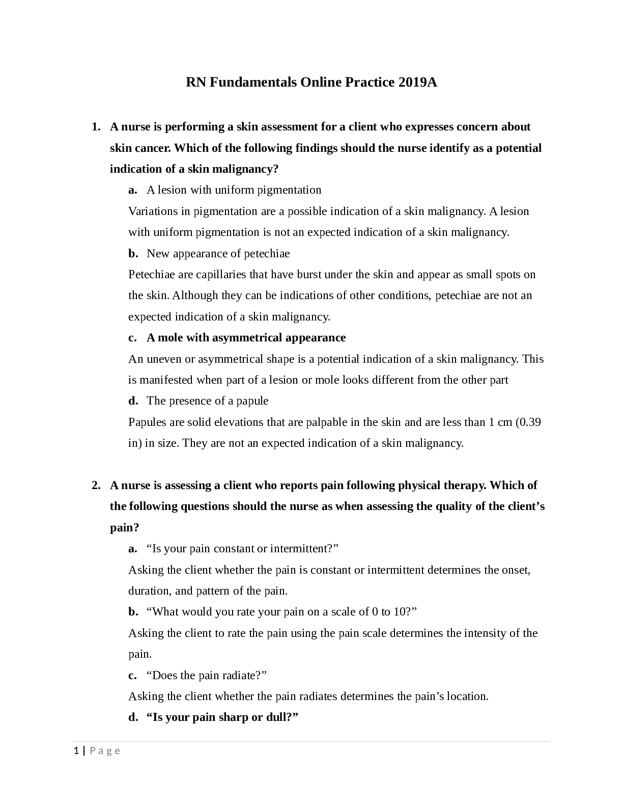 Preview image for RN Fundamentals Online Practice. 100% Correct Answers (GRADED)